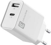 Cargador móvil - CellularLine ACHOTHUSB2PD20WW, 20 W, Super Fast Charging, Sin Cable, Blanco