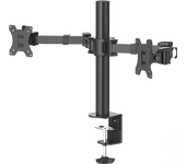 Soporte monitor - Hama Holder, Para 2 Monitores, De 13" a 35", VESA, Inclinación +35°/-35°, Giro 180°, Hasta 15kg, Altura ajustable, Negro