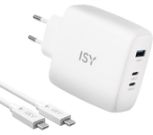 Cargador para portátil - ISY IAC-5100-1, Universal, 100W, Cable 2m, USB-A USB-C, 3 Puertos, Blanco