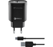 Cargador móvil - CellularLine Charger Kit, 18W, Universal, USB 3.0 a USB-C, 1 m, Negro