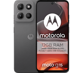 Móvil - Motorola Moto g15, Gris, 128 GB, 8 GB RAM, 6.72" LCD, MediaTek Helio G81, Full HD+, Cuero Vegano, 5200 mAh