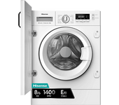 Lavadora secadora integrable - Hisense WD3M841BWIES , 8 kg /6 kg, 19 programas, Lavado Secado 1h, Inverter, Sin Panelar