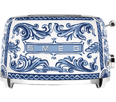 Tostadora - Smeg Blu Mediterraneo por D&G, 950 W, 2 Ranuras, Rebanadas cortas, 6 Niveles tostado, 50's Style