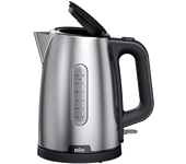 Hervidor de agua - Braun PurShine WK1500BK, 2200 W, 1.7 l, Base Giratoria 360°, Apagado Automático, Gris y Negro