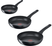 Set de sartenes - Tefal Titanium Excellence G1510S, 3 sartenes, Revestimiento antiadherente titanio, Inducción, Negro