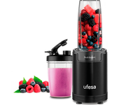 Batidora de vaso - Ufesa BS2500 Nutriboom, 900 W, Vasos 0,8 y 0,5 l, 6 Accesorios, Negro