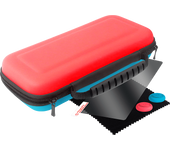 Kit accesorios - Ardistel Fresh BlackFire, Para Nintendo Switch OLED, Grips, Estuche, Protector pantalla 9H, Rojo y azul