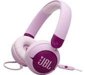 Auriculares infantiles - JBL Junior 320, Supraaurales, sonido inocuo 85db, Cable con micrófono, Diseño plegable, Con pegatinas, Morado