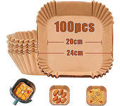 Accesorio freidora - KOENIC Papel Airfryer, Cuadrado, 20 cm, 100 % natural, piezas, Marrón