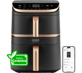 Freidora de aire - Cosori Turbo Tower Pro Smart™ Chef Edition, 2630 W, 10.8 l, 2 cestas, Revestimiento cerámico, WiFi, Negro