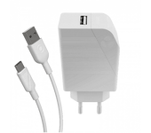 Cargador móvil - Muvit MCPAK0002, USB-A, USB-C, Carga rápida, 12W, 3A, Blanco