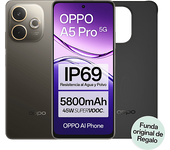 Móvil - OPPO A5 Pro, 5G, Brown Black, 256 GB, 8 GB RAM, 6.67" LCD, Mediatek Dimensity 6300, 5800 mAh