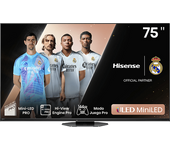 TV Mini LED 75" - Hisense 75U8NQ, UHD 4K, LED, Smart TV, 144Hz, Hi-View, IA, Imax, Dolby VIsion&Atmos, Negro