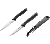 Set de cuchillos - Tefal K2213S Essential, 3 piezas, Cuchillo pelador, multiusos, Pelador, Acero inoxidable, Mango ergonómico, Negro