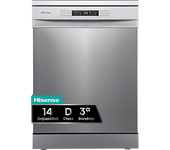 Lavavajillas - Hisense HS623D10X, 14 servicios, 7 programas, 60 cm, Media Carga, Tercera bandeja, Inox
