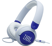 Auriculares infantiles - JBL Junior 320, Supraaurales, sonido inocuo 85db, Cable con micrófono, Diseño plegable, Con pegatinas, Azul
