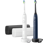 Cepillo eléctrico - Philips Sonicare 5500 HX7119/01, 2 Unidades, Tecnología sónica, Sensor de presión, Temporizadores intuitivos, Blanco y azul marino