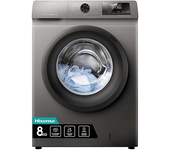 Lavadora carga frontal - Hisense WFQP8014EVMT, 8 kg, 1400 rpm, 15 Programas, Inox