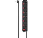 Regleta - Hama, 6 tomas, Cable de 1,4 m, 250 V, Protección contra sobretensiones, Interruptor Encendido/Apagado, Negro