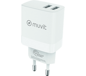 Cargador móvil - Muvit MCACC0021, Universal USB-A, 18W, 100V-240V, Blanco