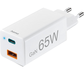Cargador móvil - Hama GSM Mini, 65W, 220V, Carga rápida, USB-A y USB-C, 2 dispositivos a la vez, Blanco