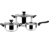 Batería de cocina - Magefesa Family 5 piezas, Tapa Cristal, Inducción, Fondo Difusor, Acero inoxidable