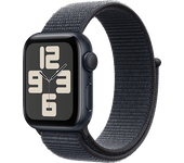 Apple Watch SE (2024), GPS + Cellular, 40 mm, Caja de aluminio Medianoche, Vidrio delantero Ion-X, Correa Loop deportiva Tinta