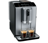 Cafetera superautomática - Bosch TIE20504, 15 bar, 1300 W, 2 tazas, SensoFlow System, OneTouch, Diamond titanium metallic