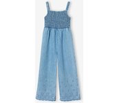 VERTBAUDET Mono denim ligero con bordado de flores para niña   azul-claro