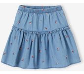 VERTBAUDET Falda denim ligero con cerezas bordadas para niña stone
