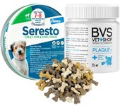 Pack Seresto - 8 kg + Plaque Plus 60 gr + Galletas Minihuesitos Bolsa 1 unidad