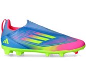 Adidas - Bota de fútbol F50 League LL FG/MG Niño, Unisex, Blue Fusion-Lucid Lemon-Lucid Pink, 4,5 UK