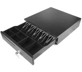 Iggual - Cajón Portamonedas IRON-35, Caja Efectivo Registradora Manual o Automática RJ11(12V), Compart: x5 Billetes y x6 Monedas, Cerradura 3 Posiciones Bloqueo, 42x40,5x10 cm, Carcasa Acero Negro