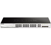 D-Link DGS-1210-28/E - Switch 24 Puertos Gigabit y 4 Puertos SFP Combo 100/1000 Mbps (Altura 1U, VLAN automática para Video vigilancia y telefonía IP) - Solo Cable de alimentación de la UE