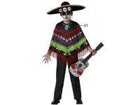 Atosa disfraz esqueleto poncho musical divertido negro niño