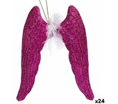 Krist+ Adorno Navideño Alas de Ángel Fucsia Plástico Purpurina 12,5 x 15 x 2,5 cm (24 Unidades)