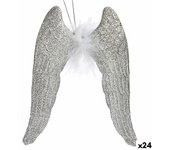 Krist+ Adorno Navideño Alas de Ángel Plateado Plástico Purpurina 12,5 x 15 x 2,5 cm (24 Unidades)