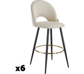 Tectake 6 taburetes altos con terciopelo, respaldo y reposapiés, crema/negro