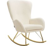 Tectake Mecedora acolchada con respaldo y cojín extraíble 120 kg, crema/oro