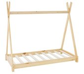 ML-Design Cama infantil tipi estructura madera pino natural casita 140x70 cm