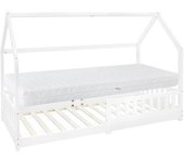 ML-Design Cama infantil tipi anticaída forma de casa madera blanca 90x200 cm