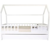 MueMue Cama casita con barandilla + cama de arrastre madera blanco 90x190cm