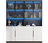 Urban Meuble Vitrina librería negra 2 puertas blancas 2 puertas cristal con led