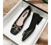 Luxury Brand Soft Leather Shoe for Women AutumnNew Thick Heels Square Toe Mary Jane Shoe Elegant Woman Heeled Shoe