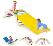Costway 3 en 1 Set Escalada Plegable para Niños Arco Escalera con Estera y Rampa Reversible para Escalar y Deslizar de Madera Carga 60 kg