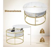 Costway Mesa de Centro Elevable Mesa de Café Redonda de 80 cm con Compartimento Oculto y Estantes Laterales Blanco