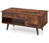 Costway Mesa de Café con Tablero Elevable y Almacenamiento Mesa de Centro Abatible con Compartimento Oculto y Estante para Hogar Salón