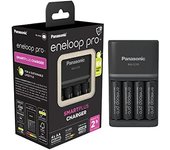 eneloop Pro SmartPlus Cargador, para 1-4 Pilas Recargables AA/AAA, 2h de Tiempo de Carga, 10 Funciones de Seguridad, 4 Pilas eneloop Pro AA (2500 mAh) Incluidas