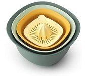 Brabantia tasty + juego de cuencos 3.2 l y 1.5 l, colador y exprimidor con medidor, colores surtidos