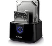 FANTEC DS-X2U3-Glanz USB3.2 Gen1 Docking Station for 2X SATA 3.5/2.5 Inch SSD/Hard Disk, Integrated One-Touch cloning Function, Transfer Rates up to 5Gbit/s (SUPERSPEED), High-Gloss Plastic, Black